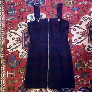 FOREVER 21 purple plaid front zip overall dress sz s